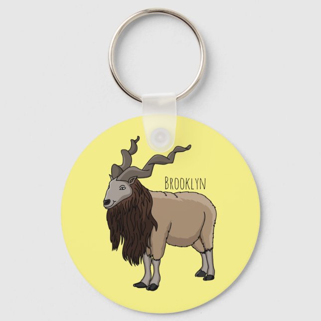 Markhor goat cartoon illustration key ring (Front)