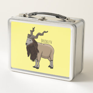 Markhor goat cartoon illustration metal lunch box