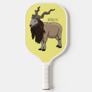 Markhor goat cartoon illustration pickleball paddle