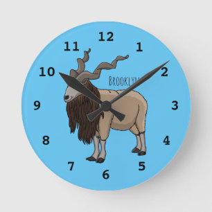 Markhor goat cartoon illustration round clock