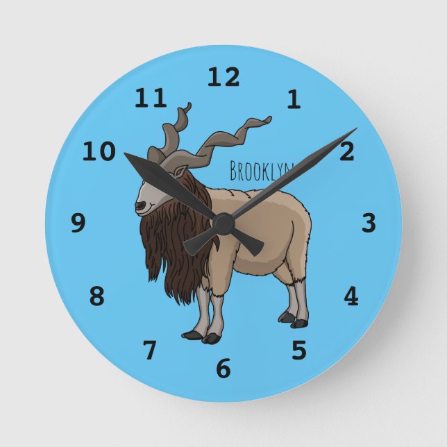 Markhor goat cartoon illustration  round clock (Front)