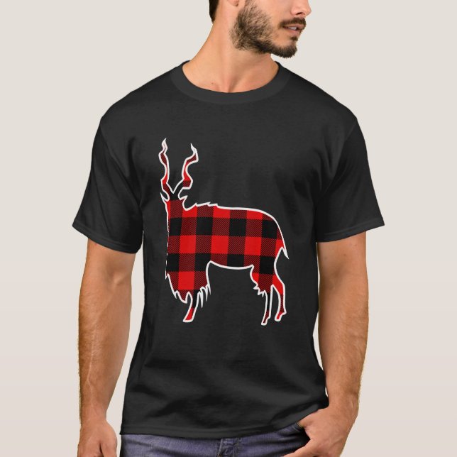 Markhor Red Buffalo Plaid Goat Kid Matching Pj Fam T-Shirt (Front)