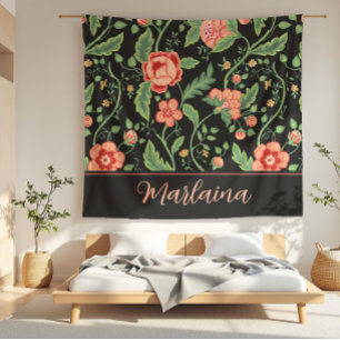 Marlaina Black Art Nouveau Floral Vine Fleece Blanket