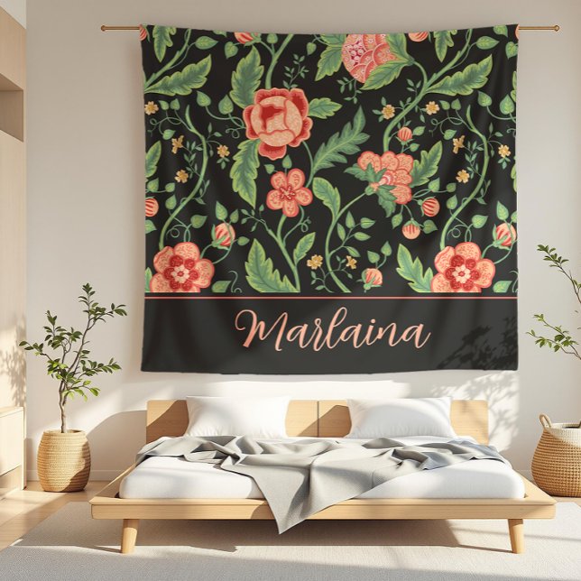 Marlaina Black Art Nouveau Floral Vine Fleece Blanket (detail)