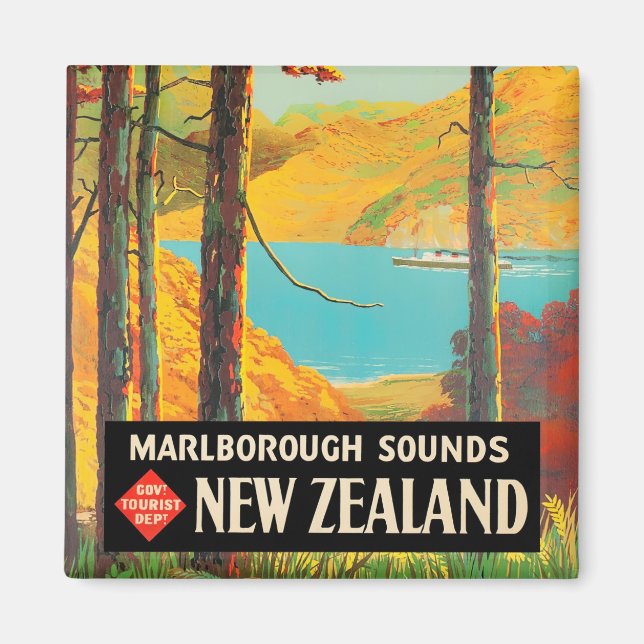 Marlborough New Zealand vintage travel Magnet (Front)