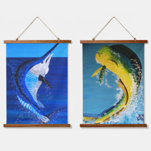Marlin & dolphin fish  hanging tapestry