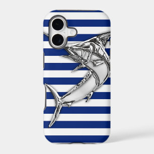 Marlin Fish Chrome on Nautical Stripes