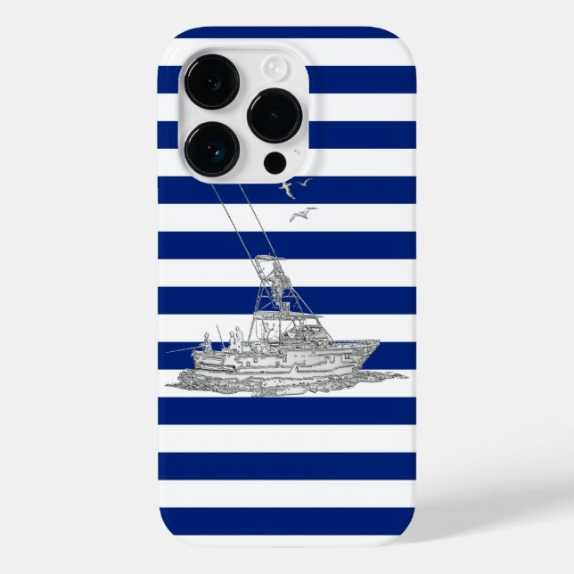 Marlin Fishing Chrome on Blue Stripes Case-Mate iPhone Case (Back)