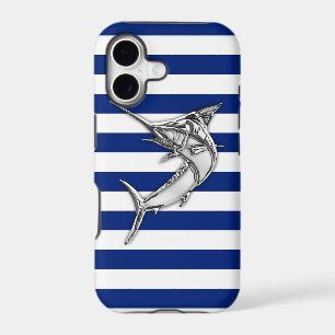 Marlin Swordfish Chrome on Nautical Stripes