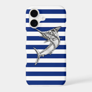 Marlin Swordfish Chrome on Nautical Stripes