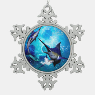 Marlin with bubbles snowflake pewter christmas ornament