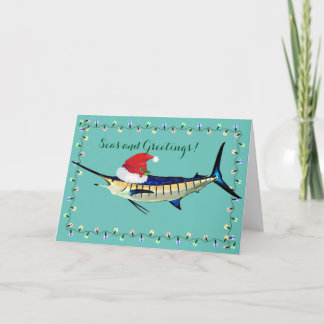 Marlin with Santa Hat Holiday Card