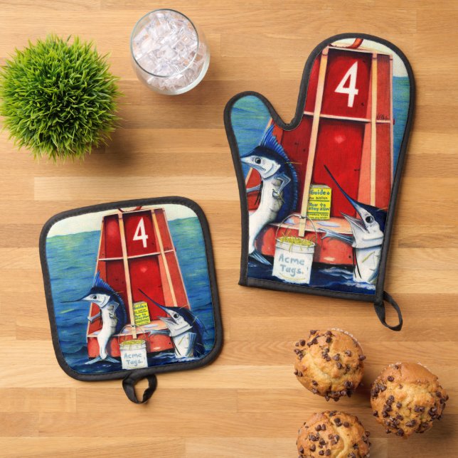 Marlins at the Buoy Oven Mitt & Pot Holder Set (Top Down)