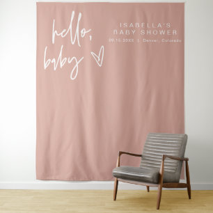 MARLO Bohemian Blush Pink Hello Baby Shower Tapestry