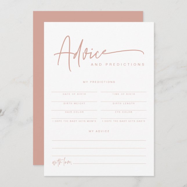 MARLO Boho Blush Pink Baby Advice & Predictions  Invitation (Front/Back)