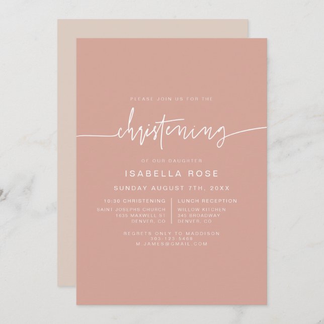 MARLO Boho Blush Pink Christening Invitation (Front/Back)
