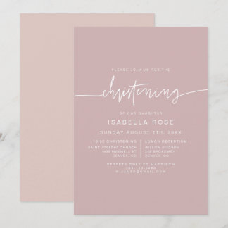 MARLO Boho Dusty Rose Pink Christening Invitation