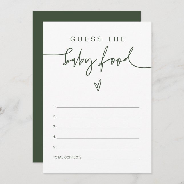 MARLO Boho Forest Green Guess the Baby Food Game  Invitation (Front/Back)
