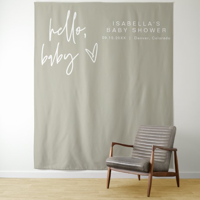 MARLO Boho Hello Sage Green Baby Shower Tapestry (In Situ)