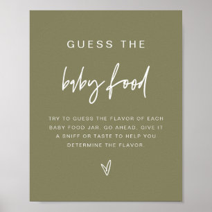 MARLO Boho Olive Green Guess the Baby Food Game Poster