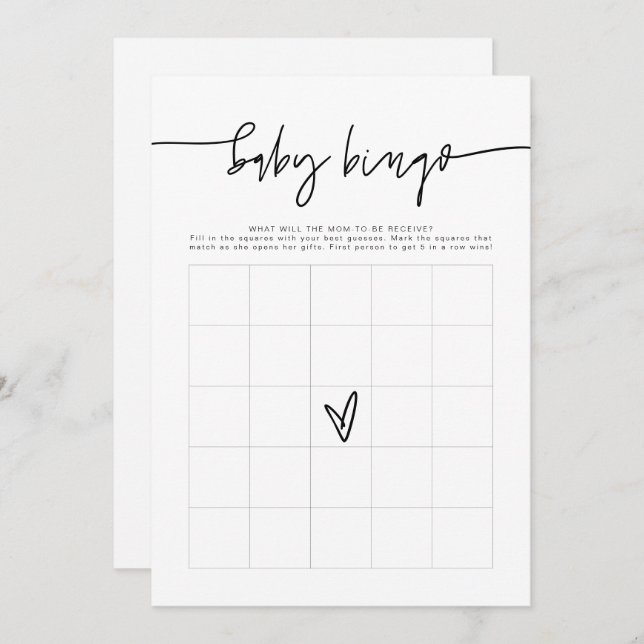 MARLO Bold Contemporary Baby Shower Bingo Game  In Invitation (Front/Back)