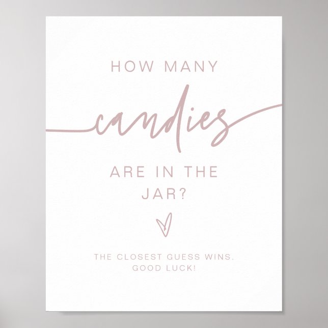 MARLO Dusty Rose How Many Candies Baby Shower Game Poster (Front)