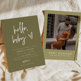MARLO Modern Bohemian Olive Green Baby Shower Invitation