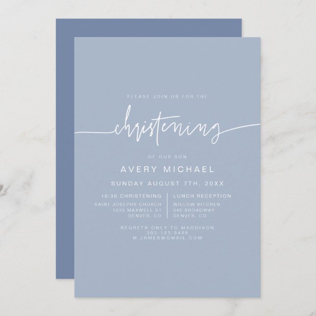 MARLO Modern Boho Dusty Blue Boy Christening Invitation (Front/Back)