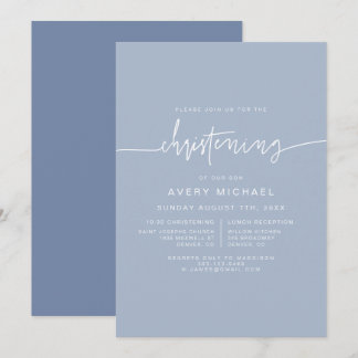 MARLO Modern Boho Dusty Blue Boy Christening Invitation