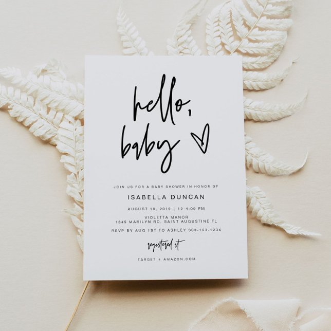 MARLO Modern Minimalist Black & White Baby Shower Invitation (Creator Uploaded)