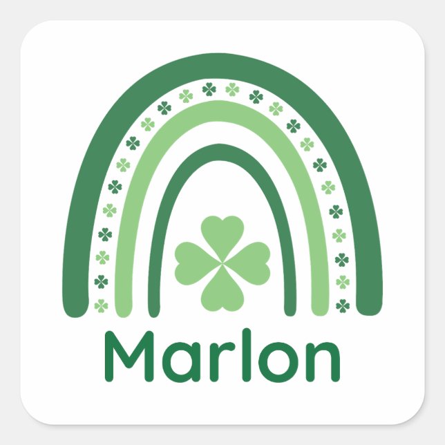 Marlon Name Clover Boho Rainbow Square Sticker (Front)