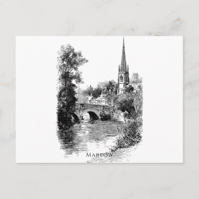 Marlow Church and Bridge Sketch   Postcard (Front)