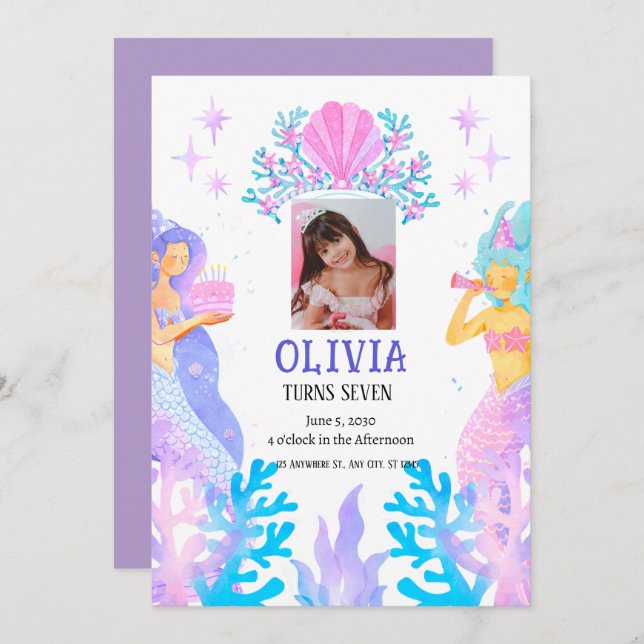 Marmaid birthday invitation (Front/Back)