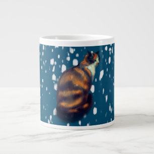Marmalade cat in snow giant coffee mug