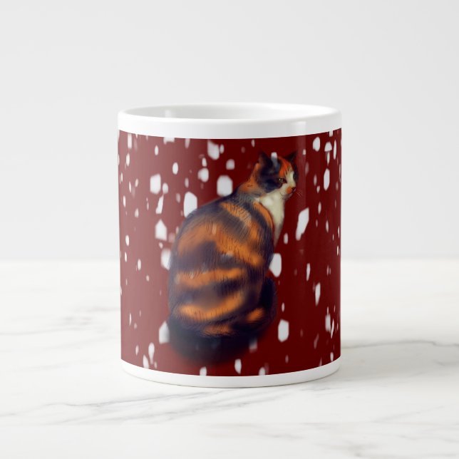 Marmalade cat in snow giant coffee mug (Front)