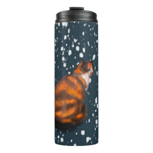 Marmalade cat in snow  thermal tumbler