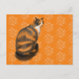 Marmalade cat wit floral background holiday postcard