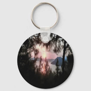Marmaris Sunset Framed By Palm Trees Landscape Art Key Ring