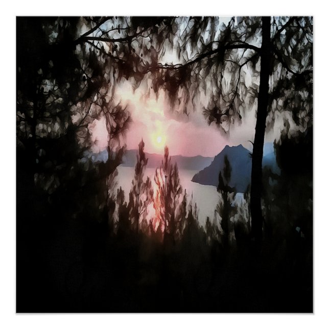 Marmaris Sunset Framed By Palm Trees Landscape Art Poster (Front)