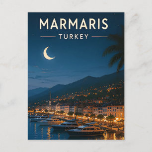🌙 Marmaris Turkey Marina And Night Harbour Views  Postcard