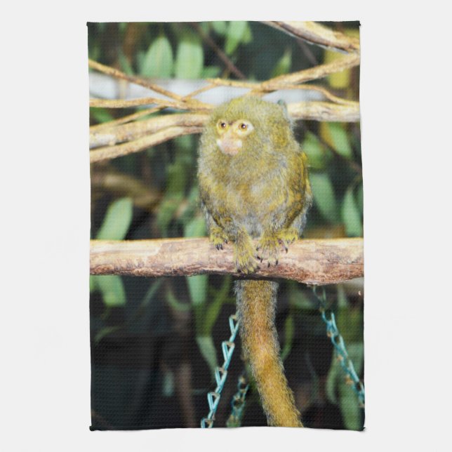 Marmoset Monkey Sitting On A Branch, Tea Towel (Vertical)