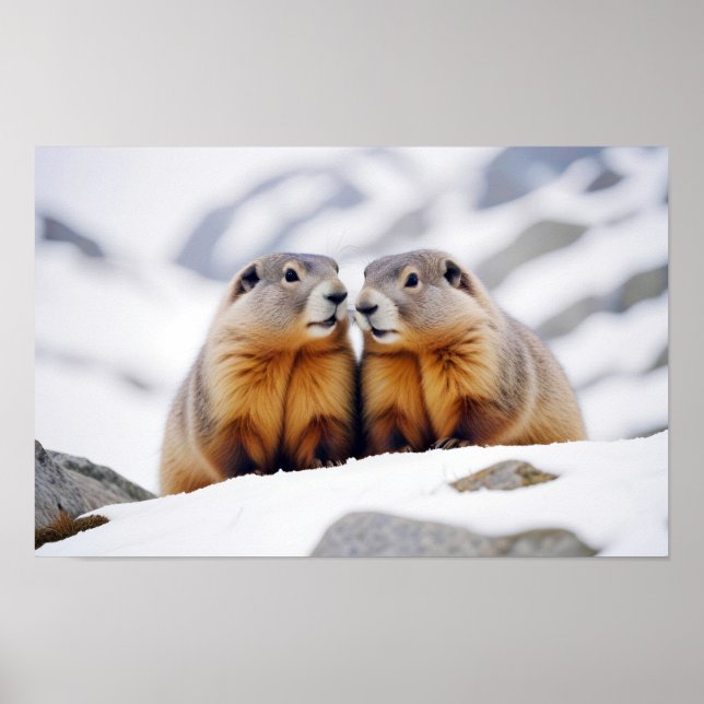 Marmot Animal Nature Wildlife Affection Caring Poster (Front)