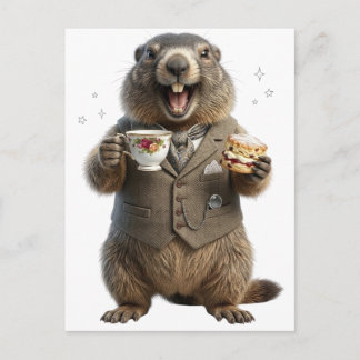 Marmot Drinking Tea Holiday Postcard