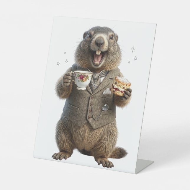Marmot Drinking Tea Pedestal Sign (Front)