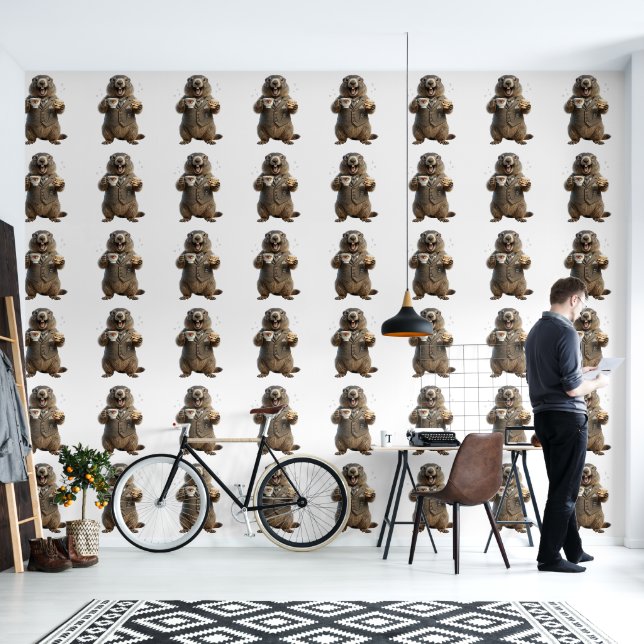 Marmot Drinking Tea Wallpaper (Living Room)