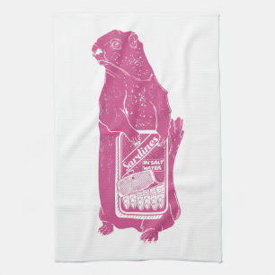 Marmot Groundhog eating sardines Tea Towel