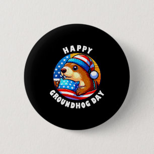 Marmot Happy Groundhog Day Stars And Stripes Sprin 6 Cm Round Badge