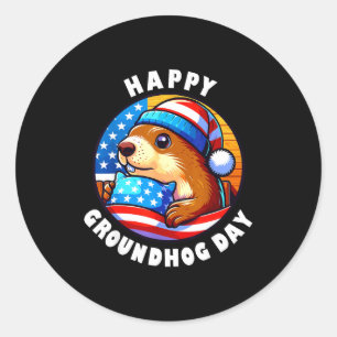 Marmot Happy Groundhog Day Stars And Stripes Sprin Classic Round Sticker