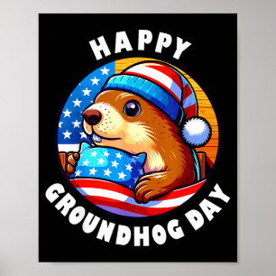 Marmot Happy Groundhog Day Stars And Stripes Sprin Poster