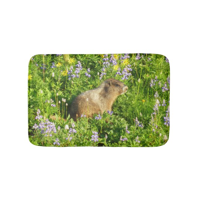 Marmot in Mount Rainier Wildflowers Bath Mat (Front)
